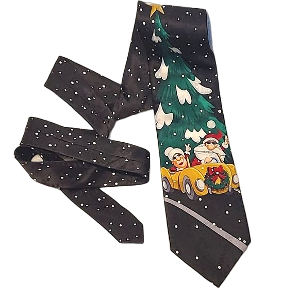 Hallmark Silk Christmas Neck Tie Peace X-Mas Santa Mrs. Claus Classic Sports Car
